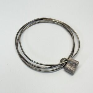 Tiffany & Co. Padlock 1837 Silver 925 Charm Triple Wire Bangle Bracelet